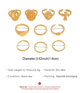 Detailspezifikationen von 10er Set Gold Hip Hop Ringen mit Kreuz und Strassstein Motiven