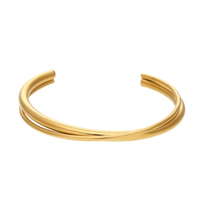 Minimalist double-layer crisscross open bangle in 18K gold plated stainless steel