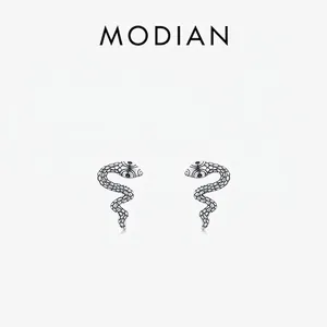 925 Sterling Silver Snake Stud Earrings With Black Zircon Eyes Retro Punk Style Vintage Animal Jewelry For Women Men