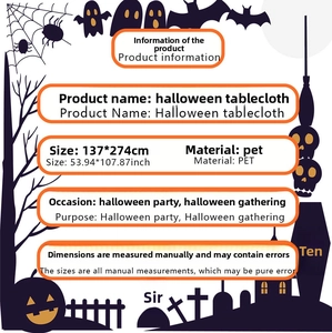 Detail info of 137x274cm PE Halloween tablecloth with pumpkin and ghost prints