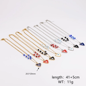 Minimalist stainless steel necklace set with heart and eye pendants in gold and silver