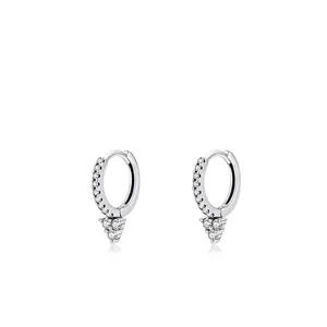 Minimalist S925 sterling silver hoop earrings with triangular zircon stone drop charms
