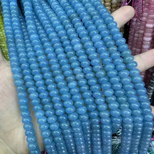 Detailed close-up of 5x8mm blue natural stone abacus beads for DIY jewelry making