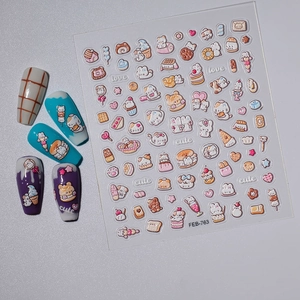 5D embossed nail art stickers featuring cute cartoon bear and bunny designs for decoration