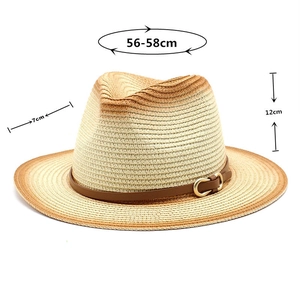 Detailed dimensions of the woven straw fedora with spray paint finish and leather band