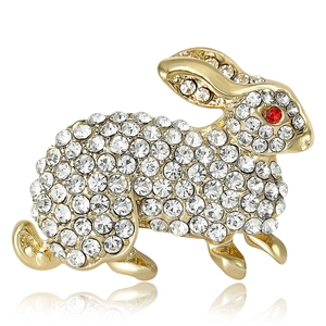 Cute golden rabbit brooch encrusted with sparkling crystals and a red rhinestone eye