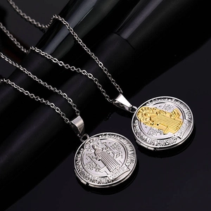 Religious St. Benedict Medal pendants in silver and two-tone gold stainless steel