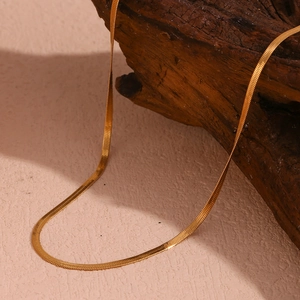 Minimalist Stainless Steel Herringbone Snake Chain Necklace For Women 18K Gold Plated Flat Blade Chain Choker Jewelry Gift