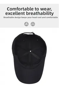 Internal view of the black baseball cap showing reinforced seams and breathable eyelets