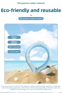 Detail view of durable TPU material on light blue PCM cooling neck ring for heat relief