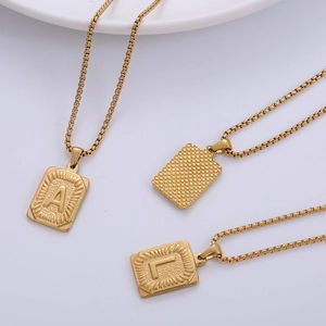 18K gold plated stainless steel square pendant necklaces with A and L letters