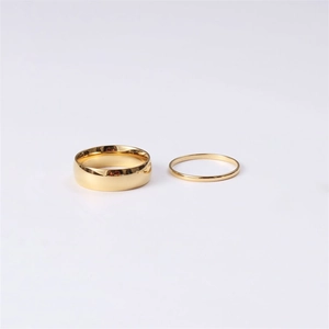 Polished gold-plated stainless steel band rings in wide and thin minimalist styles