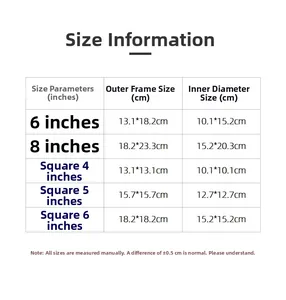 Detailed size chart for 3D hollow shadow box frames showing various dimensions and specs