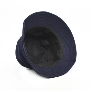 Navy blue solid cotton bucket hat for women with internal black lining and sun protection