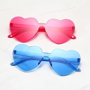 Lunettes De Soleil En Forme De Cœur Sans Monture PC Couleur Gelée Dégradée Mode Rétro Y2K Design Intégré Pour Festival