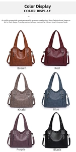Multiple color options for textured PU leather tote bag including red black and blue