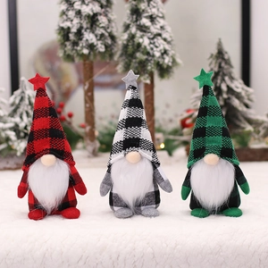 Christmas Gnome Ornaments Faceless Plush Doll Knit Hat Star Decor Long White Beard Plaid Pattern Holiday Desktop Decor
