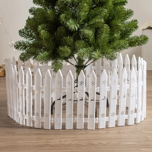 Christmas Tree Fence White PVC Plastic Hollow Snowflake Deer Pattern Interlocking Base Surround Festive Decoration
