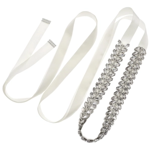 Bridal wedding dress belt with luxury double-row marquise rhinestone and white satin ribbon
