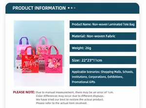 Detail view of non-woven laminated gift bag dimensions 22x23x11cm with pink flower design