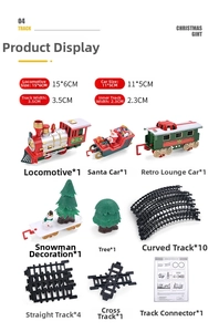 Detailed components of vintage Christmas electric train set with tracks and decor