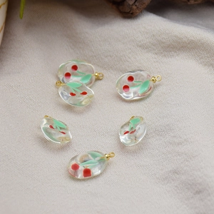 Handmade oval cherry resin pendants with gold hooks for DIY jewelry making