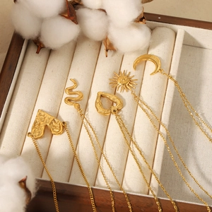 Luxurious 18K gold plated stainless steel necklaces with heart, snake, and moon pendants
