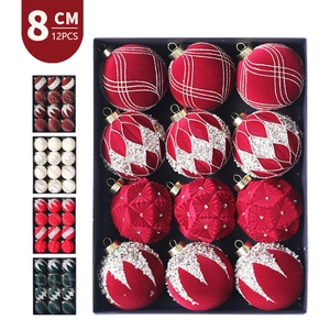 Flocked Christmas Ball Ornaments With Rhinestone Accents Plastic Velvet Tree Hanging Ornaments For Holiday Party Decor