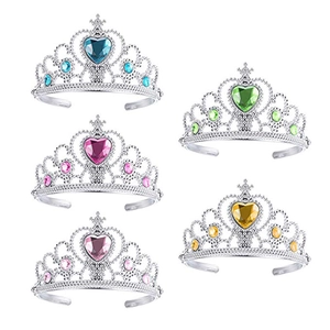 Lot de couronnes princesse argentées avec pierres en cœur bleues, roses, vertes et jaunes