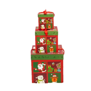 Dreiteiliges Weihnachtsgeschenkbox-Set mit Weihnachtsmann-Motiven und roten Schleifen