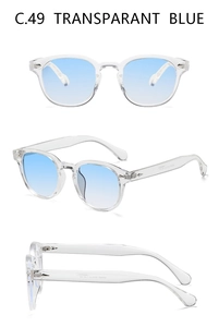 Vues détaillées de lunettes rondes vintage avec montures bleu transparent et verres dégradés