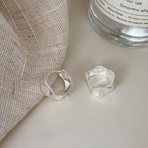 Geometric Hoop Earrings 925 Sterling Silver Irregular Cut Surface Minimalist Korean Style Jewelry For Women Elegant