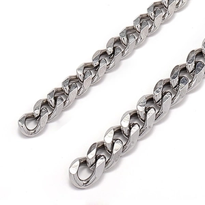 Polished silver 304 stainless steel Cuban link chain for DIY necklace or bracelet jewelry