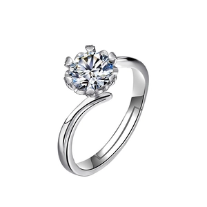 Detailed view of the six-prong heart setting with a brilliant-cut round zircon ring