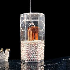 Waterproof clear acrylic makeup brush holder with lid and pearls for desk storage