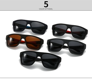 Close-up of classic polarized men's sunglasses showing five color options in a row
