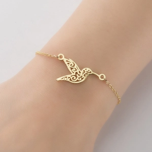 Stainless Steel Bracelet With Hollow Hummingbird Pendant Minimalist Nature Inspired Jewelry For Women
