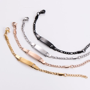 Adjustable 18k gold plated stainless steel ID bracelets in four colors with Figaro chain