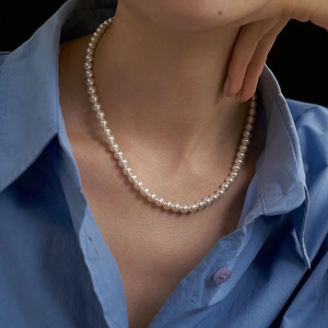 French Vintage Artificial Pearl Necklace Women Elegant Beaded Clavicle Chain Minimalist Luxury Jewelry Silver Color Ball Clasp