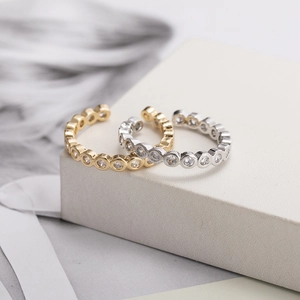 Minimalist open zircon rings in gold and silver finish with pave-set round stones
