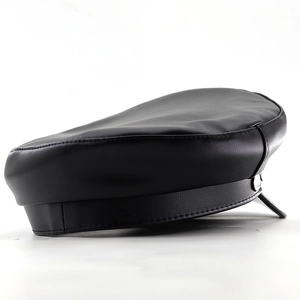Classic black PU leather newsboy cap with chain detail and metallic side buttons