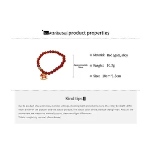 Détails du bracelet en perles d'agate rouge avec breloque cheval à bascule doré, 18 cm