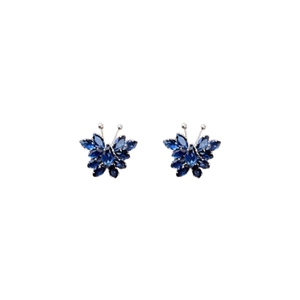 Minimalist blue zircon butterfly stud earrings with silver needles for women