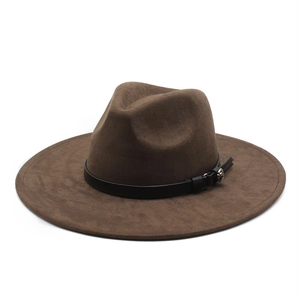 Fedora Hat Faux Suede Wide Brim Vintage Jazz Cap With Leather Band Metal Buckle For Women And Men