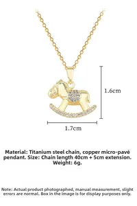 Detail of horse pendant dimensions 1.7cm x 1.6cm with 45cm titanium steel chain