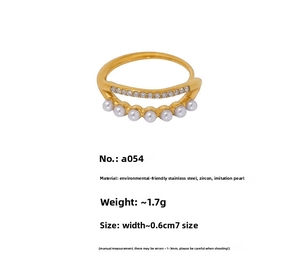 Spécifications de la bague en acier inoxydable plaqué or 18k avec zircon et perle