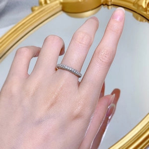 Elegant S925 sterling silver ring with triple row pavé zircon stones on finger