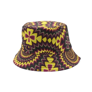 Unisex colorful psychedelic tie-dye bucket hat with geometric abstract patterns for outdoor