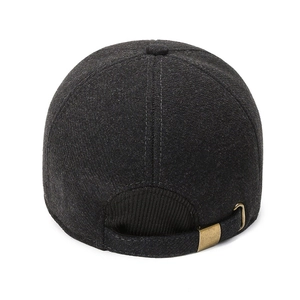 Men's winter dark gray wool baseball cap with thermal ear protection and adjustable strap