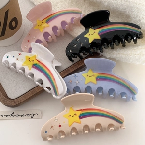 Korean Style Sweet Rainbow Star Acetate Hair Claw Clip With Rhinestones Elegant Cute Headwear For Women Girls